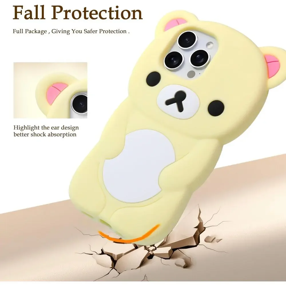 New IAIYOXI Soft Silicone Bear Case iPhone 15 Pro Max Cute 3D Cartoon Yellow